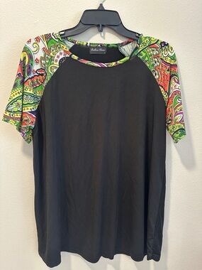 Black Rash Guard Top with Neon Paisley Sleeves